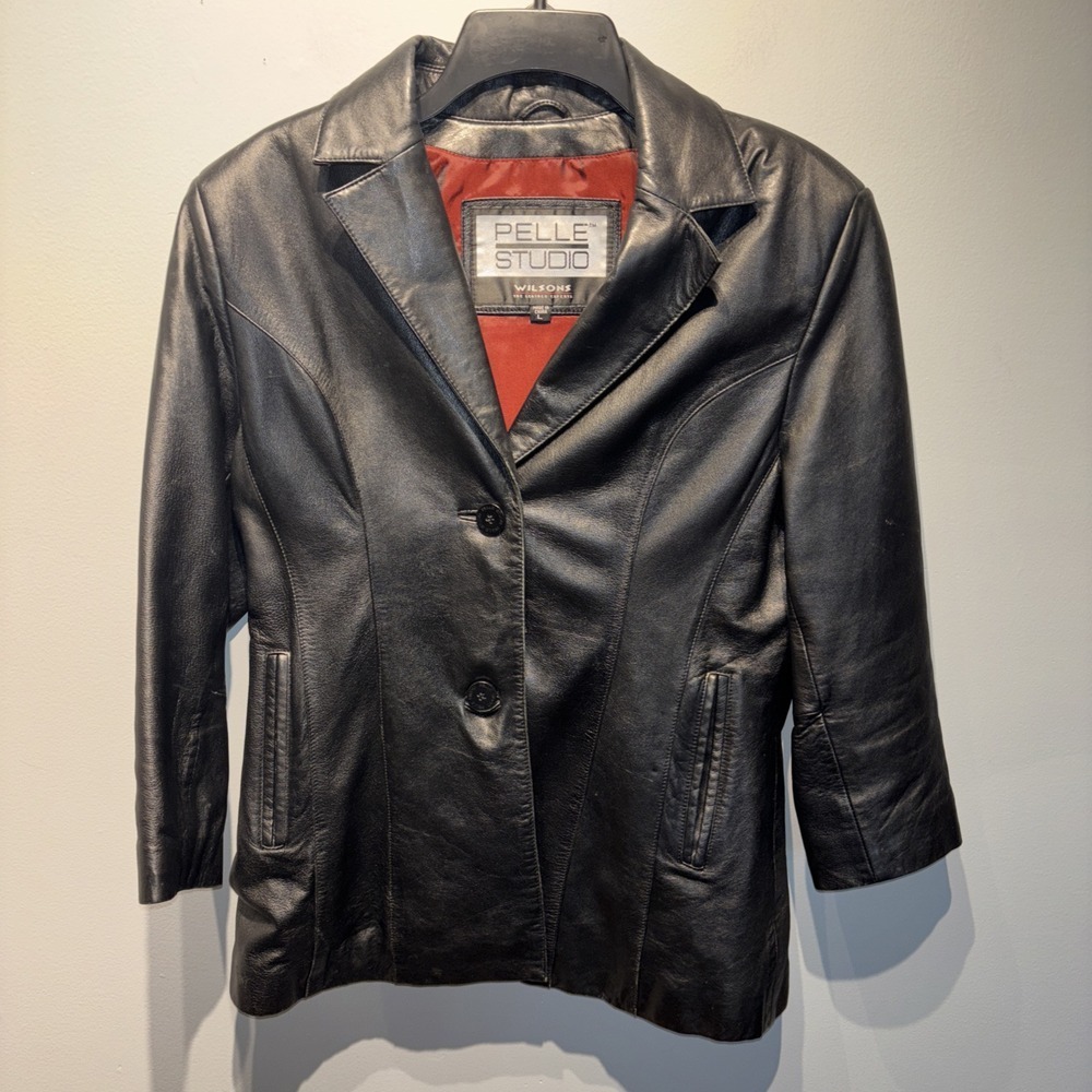 Pelle Studio Wilsons Leather Coat Vintage 90s Black Women's‎ Size Large